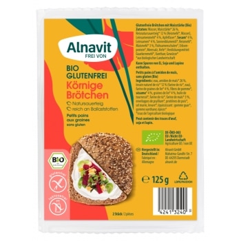 Alnavit Afbakbroodjes Zaden Glutenvrij Bio 2 x 62,5 g