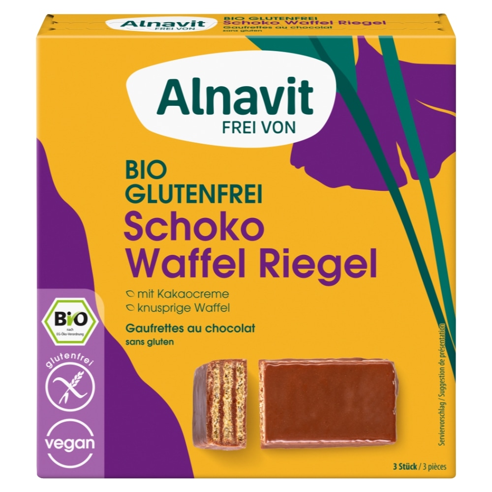 Alnavit Chocolade Wafel Reep Glutenvrij Bio 3 x 25 g
