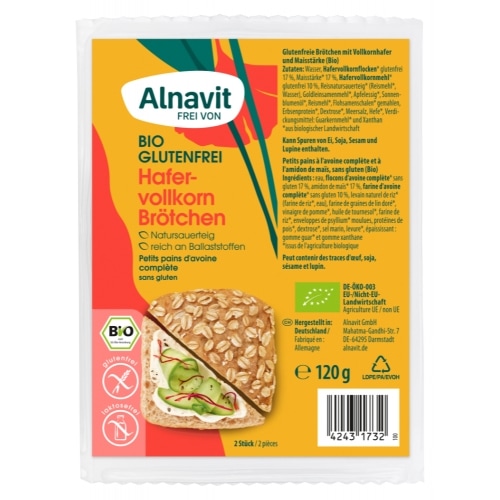 Alnavit Haver Afbakbroodjes Glutenvrij Bio 2 x 60 g
