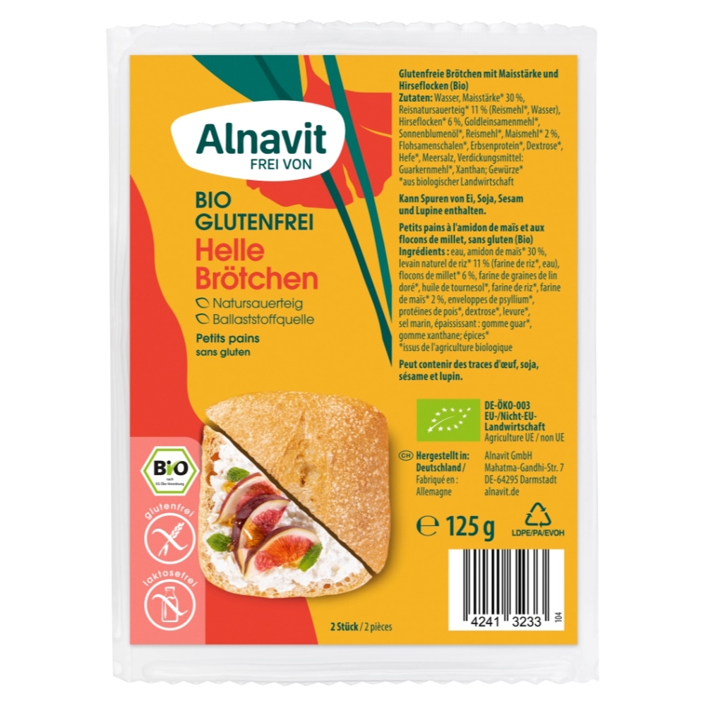 Alnavit Witte Afbakbroodjes Glutenvrij Bio 2 x 62,5 g